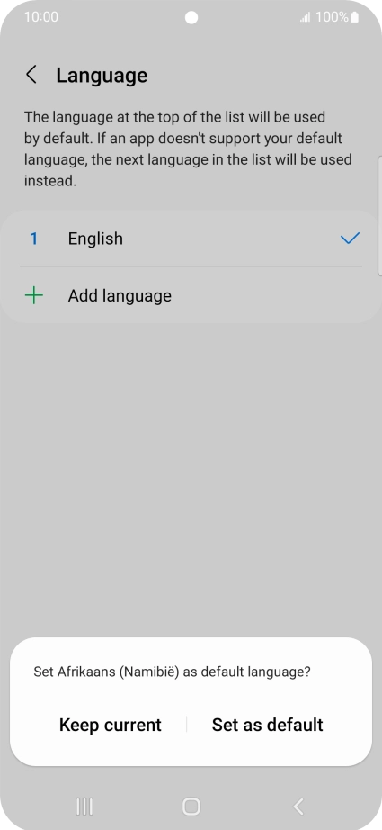 To select the new language as the default phone language, press Set as default.