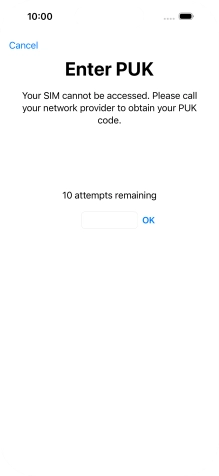 Key in the PUK and press OK.