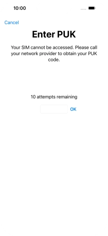 Key in the PUK and press OK.