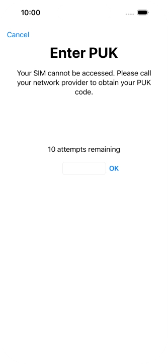 Key in the PUK and press OK.