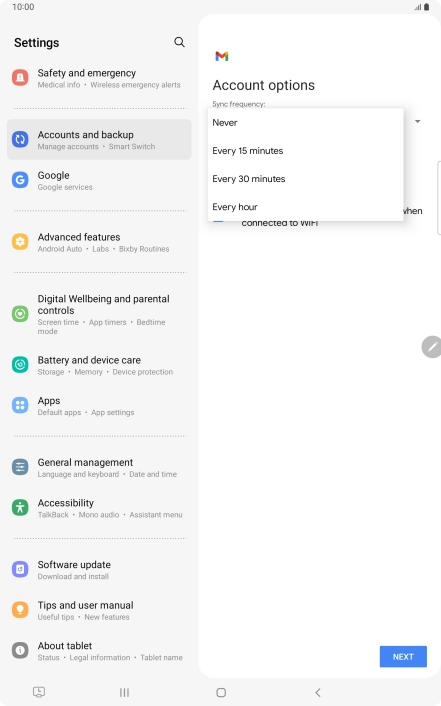Press the required setting.
