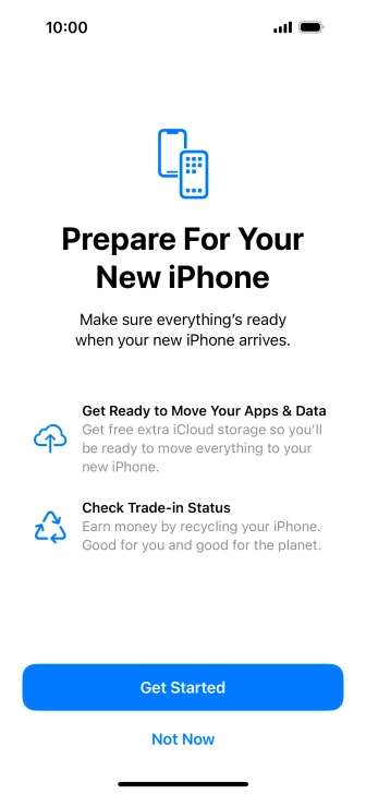Press Get Started and follow the instructions on the screen to select the required settings and back up the phone memory to iCloud. Once you've received your new iPhone, you'll be able to restore the content of the iCloud backup. Press Get Started and follow the instructions on the screen to select the required settings and back up the phone memory to iCloud. Once you've received your new iPhone, you'll be able to restore the content of the iCloud backup.