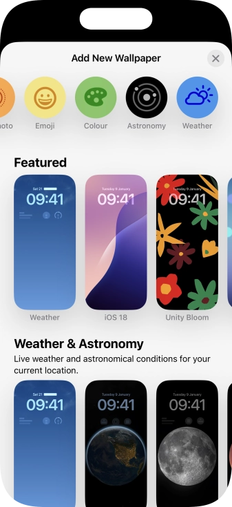Press the required category and follow the instructions on the screen to select the required background image.