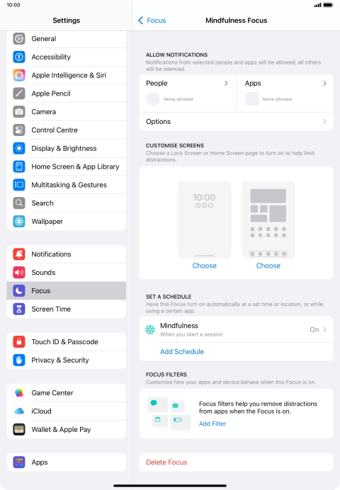 Press People and follow the instructions on the screen to select which contacts you would like to receive calls and notifications from when the selected focus mode is active.