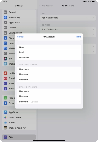 Press Password and key in the password for your email account.