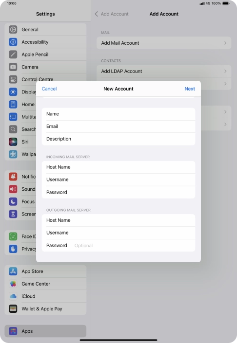 Press Password and key in the password for your email account.