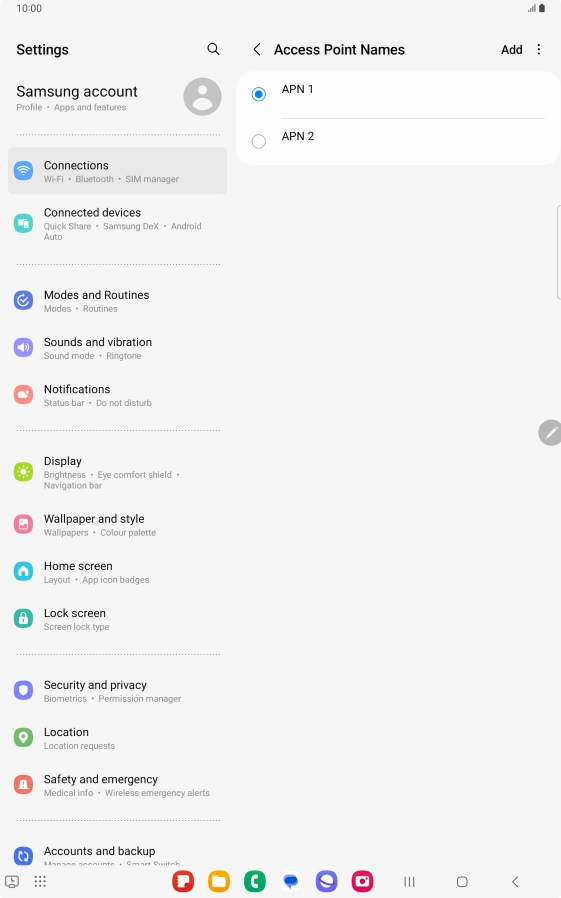 Press the field next to the data connection to activate it.