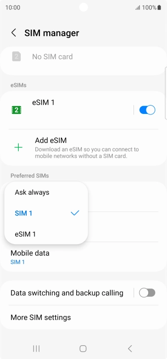 Press the required setting.