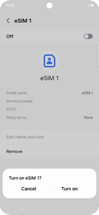 If you turn on use of the SIM, press Turn on.