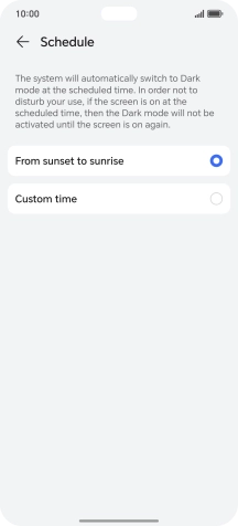 Press the required setting.