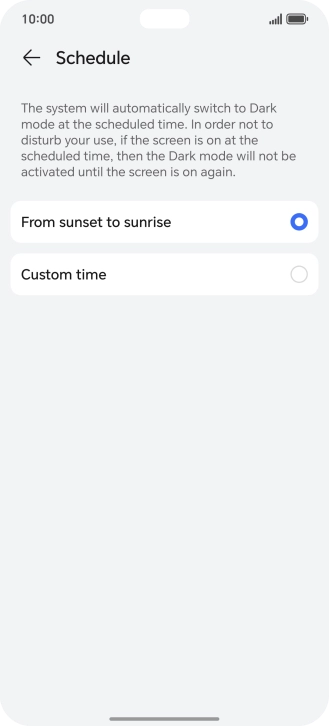 Press the required setting.