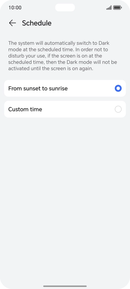 Press the required setting.