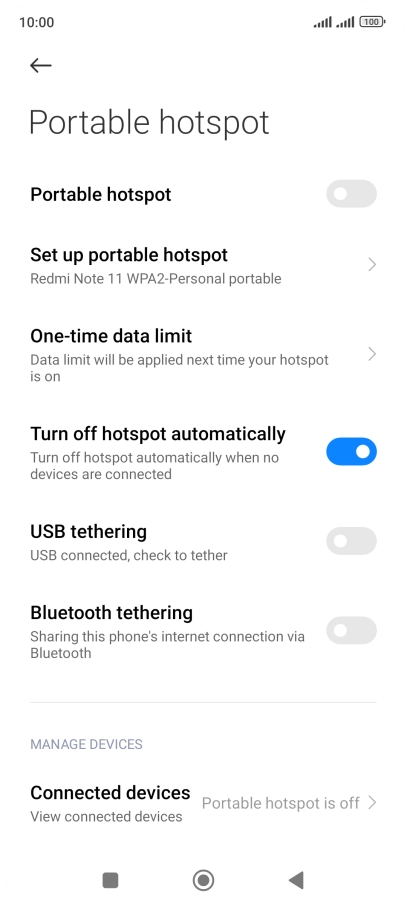 Press Set up portable hotspot.