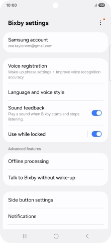 Press Voice registration and follow the instructions on the screen to turn automatic activation on or off.