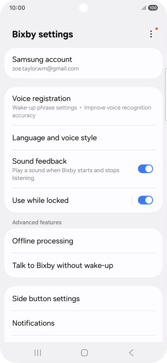 Press Voice registration and follow the instructions on the screen to turn automatic activation on or off.