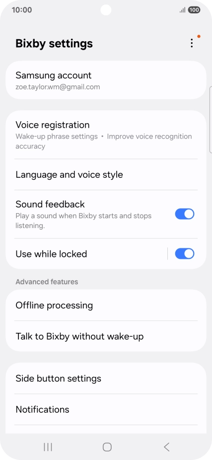 Press Voice registration and follow the instructions on the screen to turn automatic activation on or off.