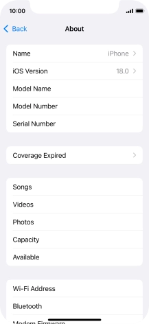 Your phone's software version is displayed next to iOS Version.