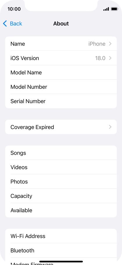 Your phone's software version is displayed next to iOS Version.