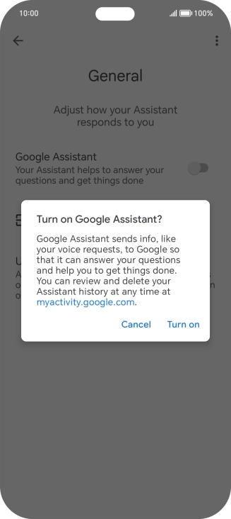 If you turn on the function, press Turn on.