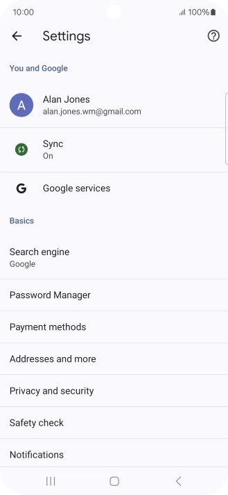 Press Privacy and security.