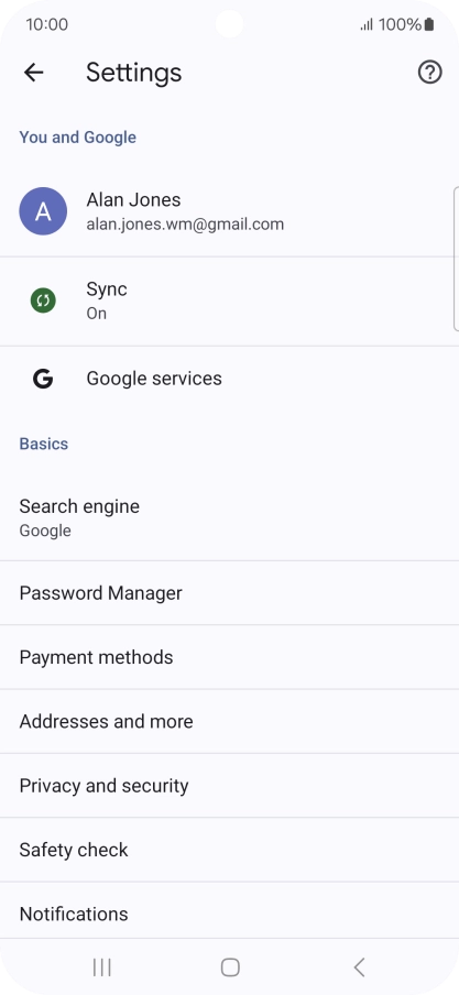 Press Privacy and security.