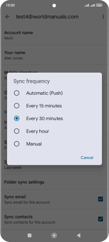 Press the required setting.