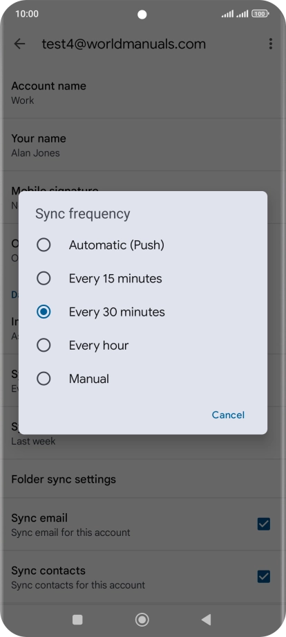 Press the required setting.