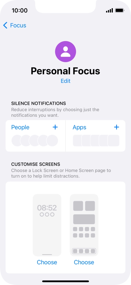 Press People and follow the instructions on the screen to select which contacts you would like to receive calls and notifications from when the selected focus mode is active.