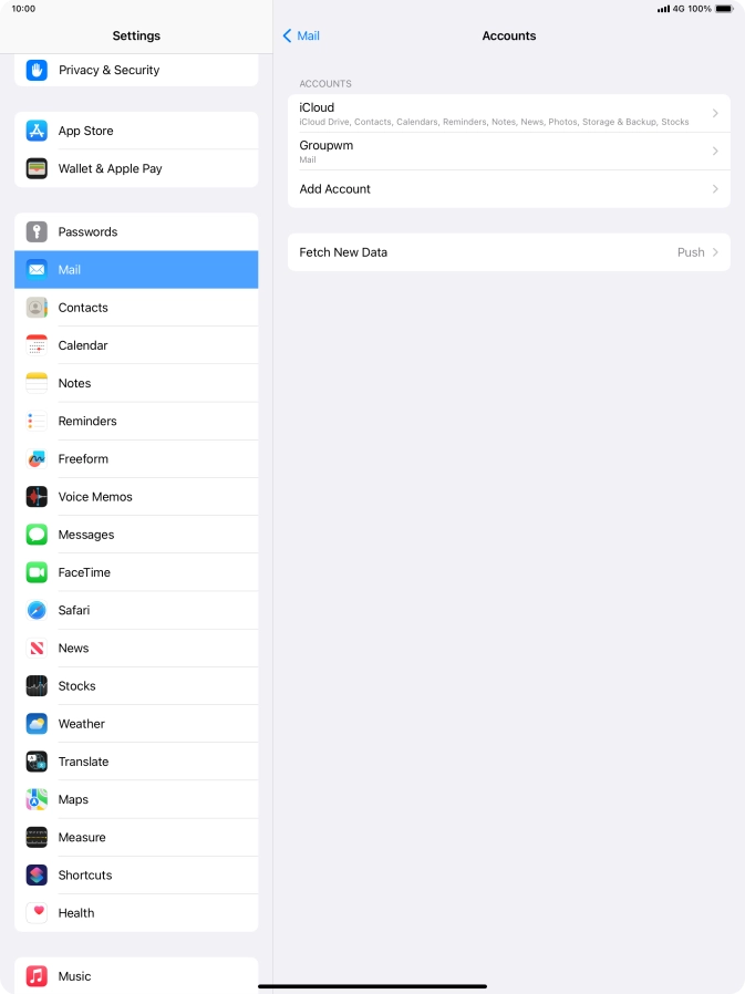 Press the name of the email account you've just set up. Press the name of the email account you've just set up.