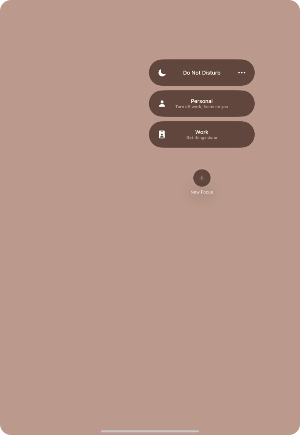 Press the required focus mode to activate or deactivate it immediately.