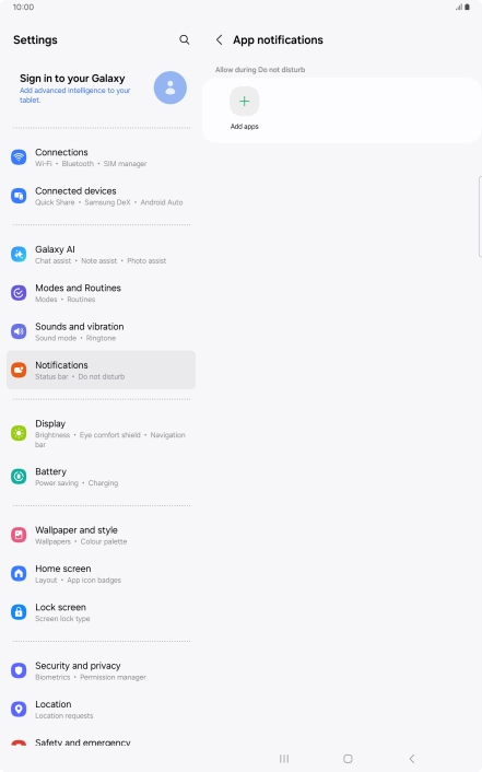 Press Add apps and follow the instructions on the screen to select which apps you would like to receive notifications from when Do Not Disturb is turned on.