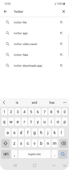 Key in Twitter and press the search icon. Key in Twitter and press the search icon.