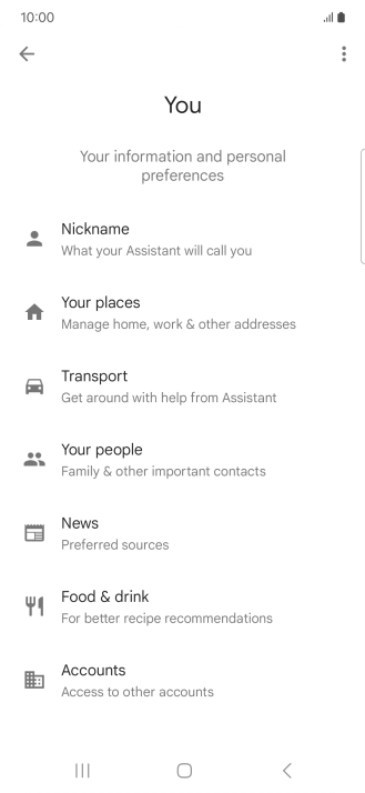 Press Nickname and follow the instructions on the screen to select phone owner settings.