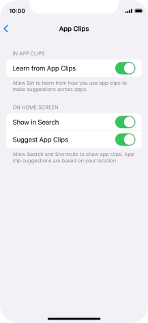Press the indicators next to the required settings to turn them on or off.