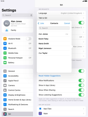 Press the required contact.