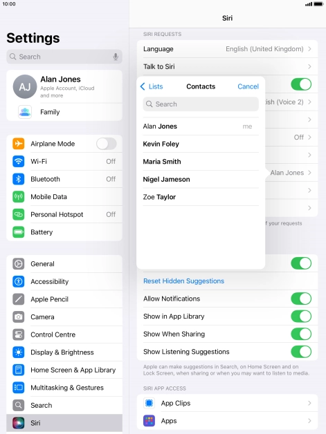 Press the required contact.
