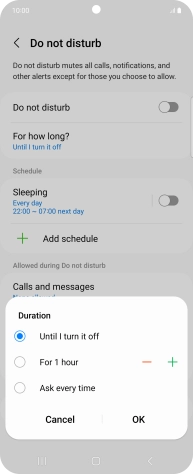 Press the required setting.