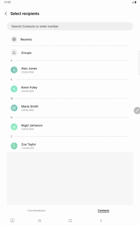 Press the search field and key in the first letters of the recipient's name.