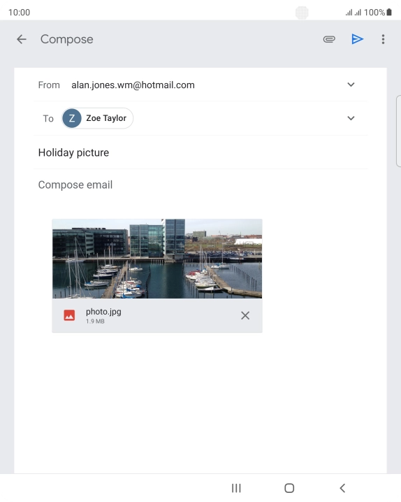 Press the text input field and write the text for your email message.