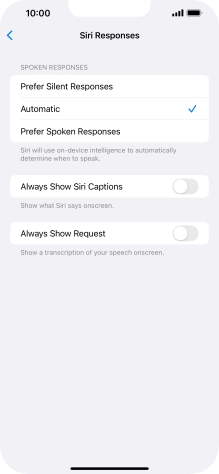 Press the required setting.