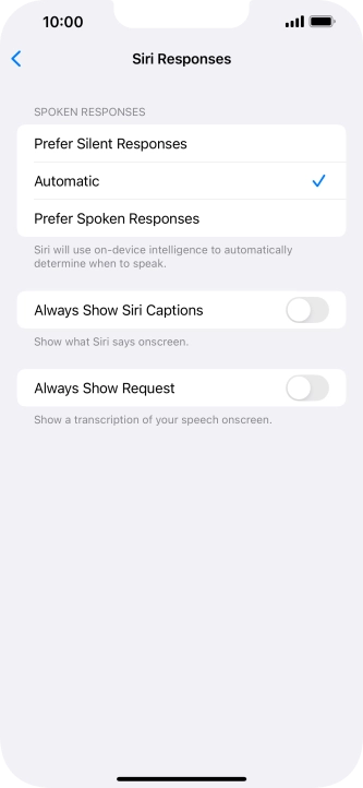 Press the required setting.