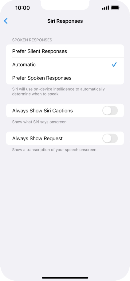 Press the required setting.