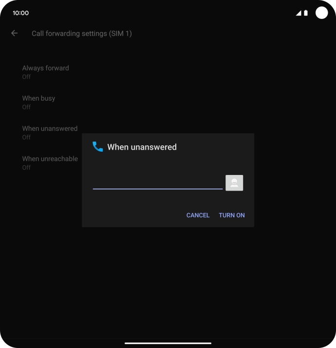 Key in +447836121121 and press TURN ON.
