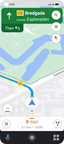 The travel information at the bottom of the screen shows your estimated time of arrival and distance to destination.