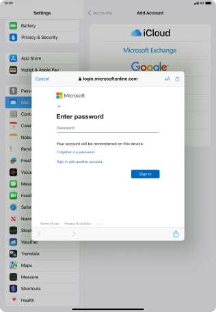 Press Password and key in the password for your email account.