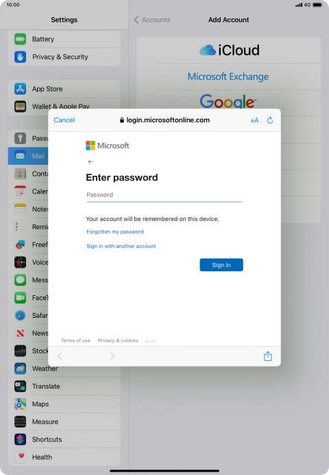 Press Password and key in the password for your email account.