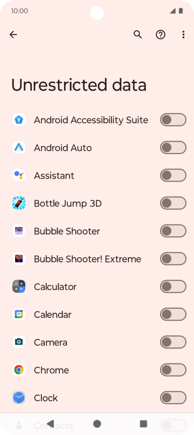 Press the indicators next to the required apps to turn the function on or off.
