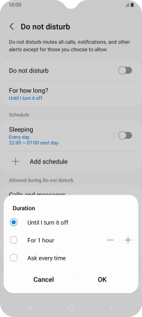 Press the required setting.