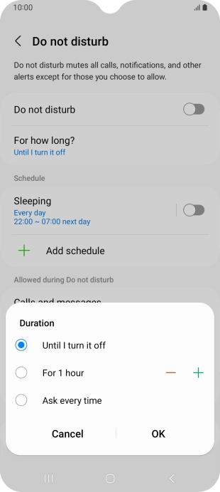 Press the required setting.