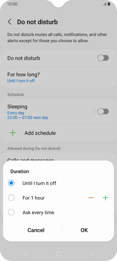 Press the required setting.